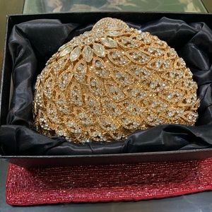 Natasha couture gold and crystal clutch